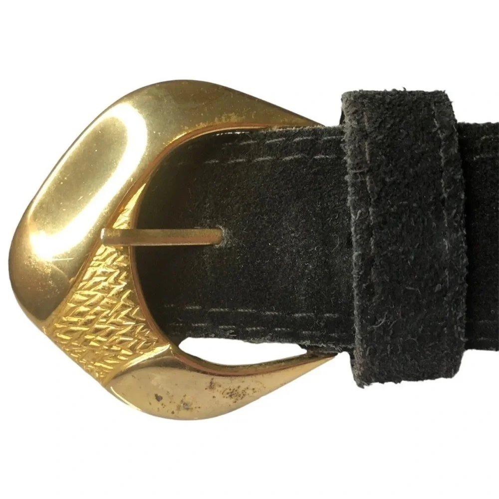 MVtg Benjo Womens Belt Black Leather Animal Print Gold Metal Squares Studs